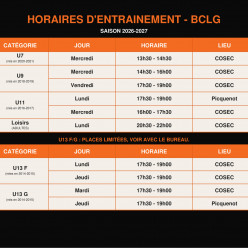 Horaires d'entrainement