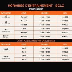 Horaires d'entrainement